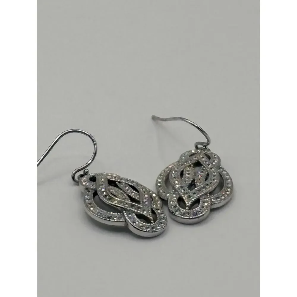 Sterling Silver CZ Fancy Flower‎ Dangle Earrings 6.9g